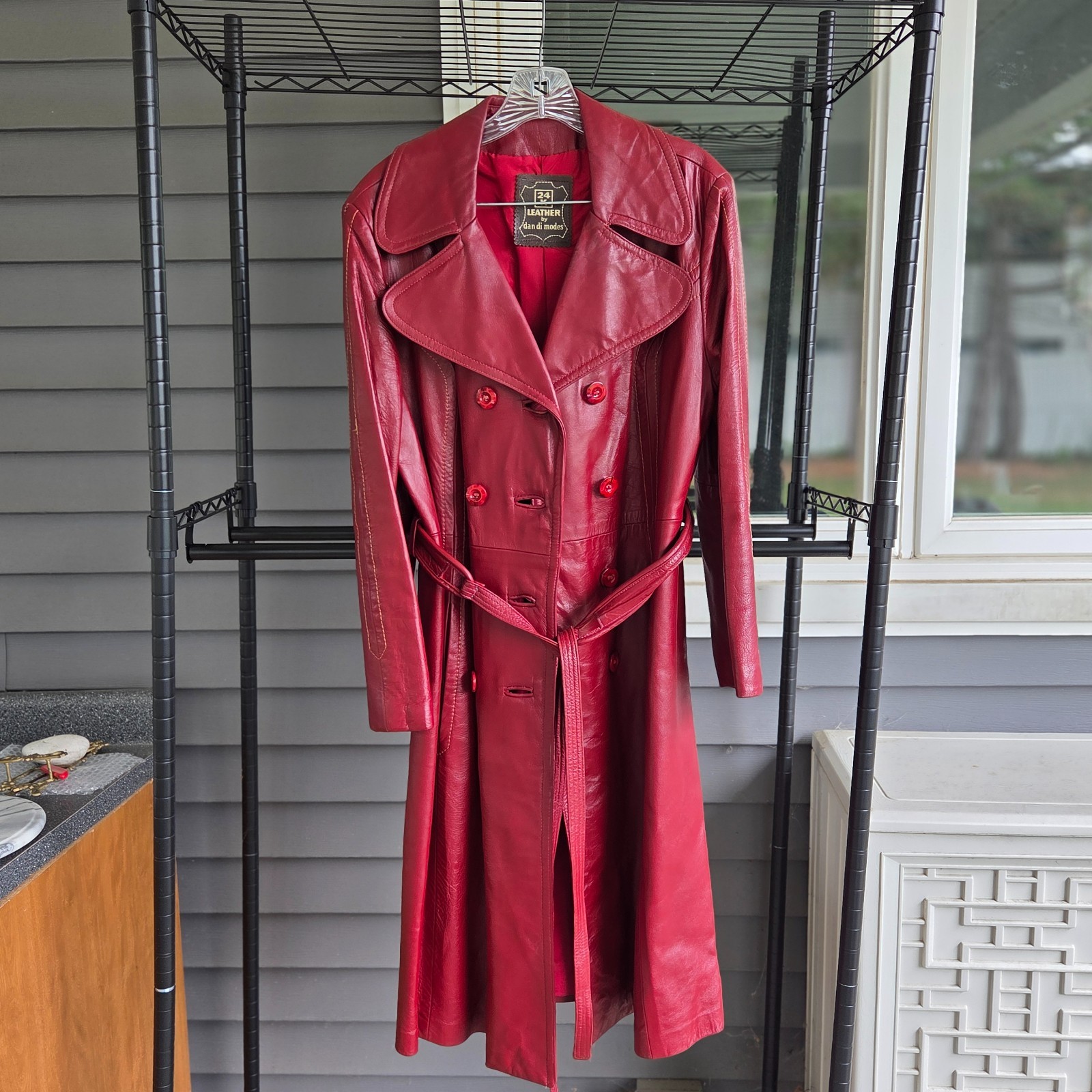 VTG Women’s Size 16 Trench Coat 24K Leather DAN DI MODES Burgandy Red USA