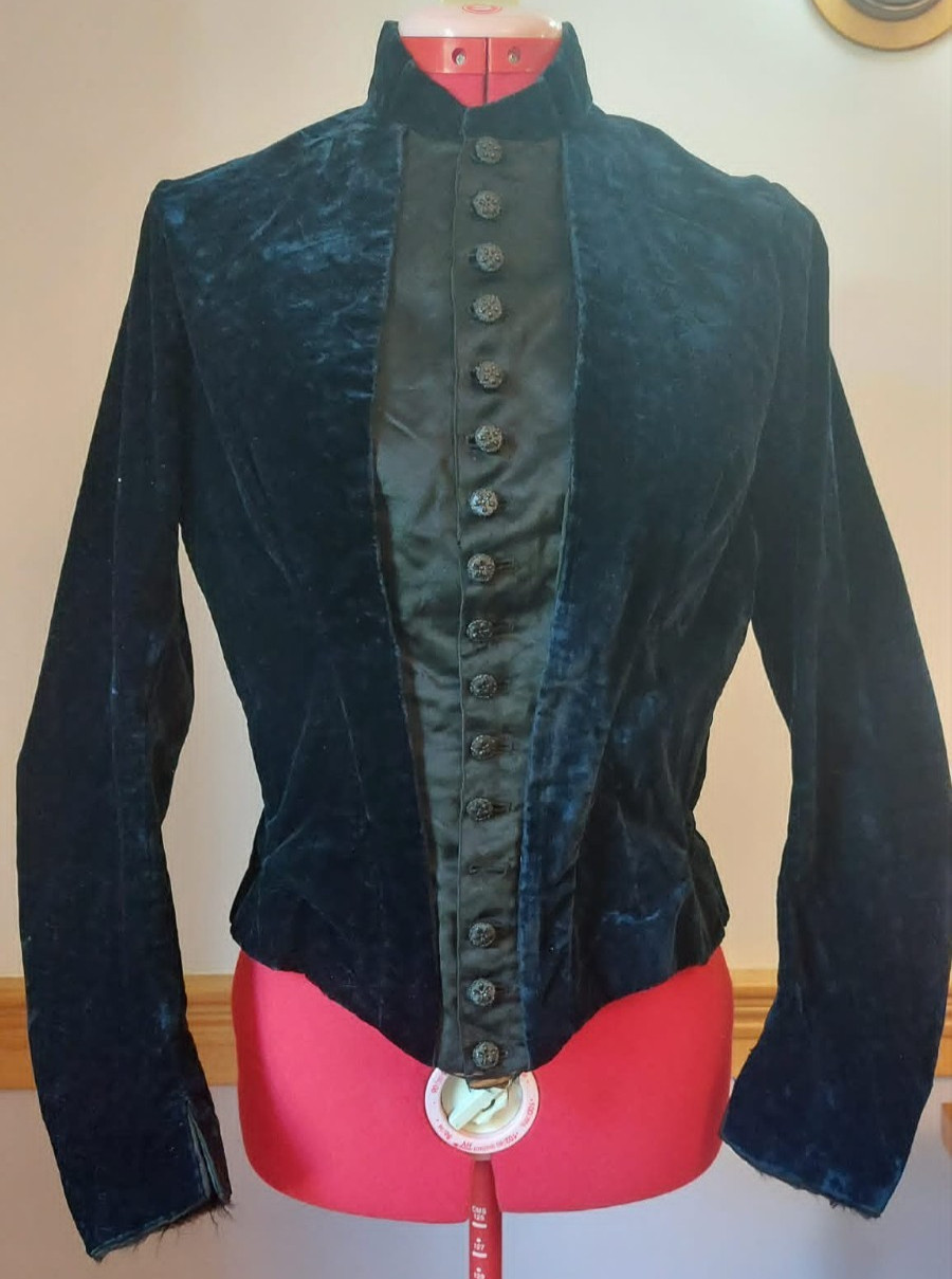 Antique Victorian Blue Velvet and silk Bodice/Jacket with boning
