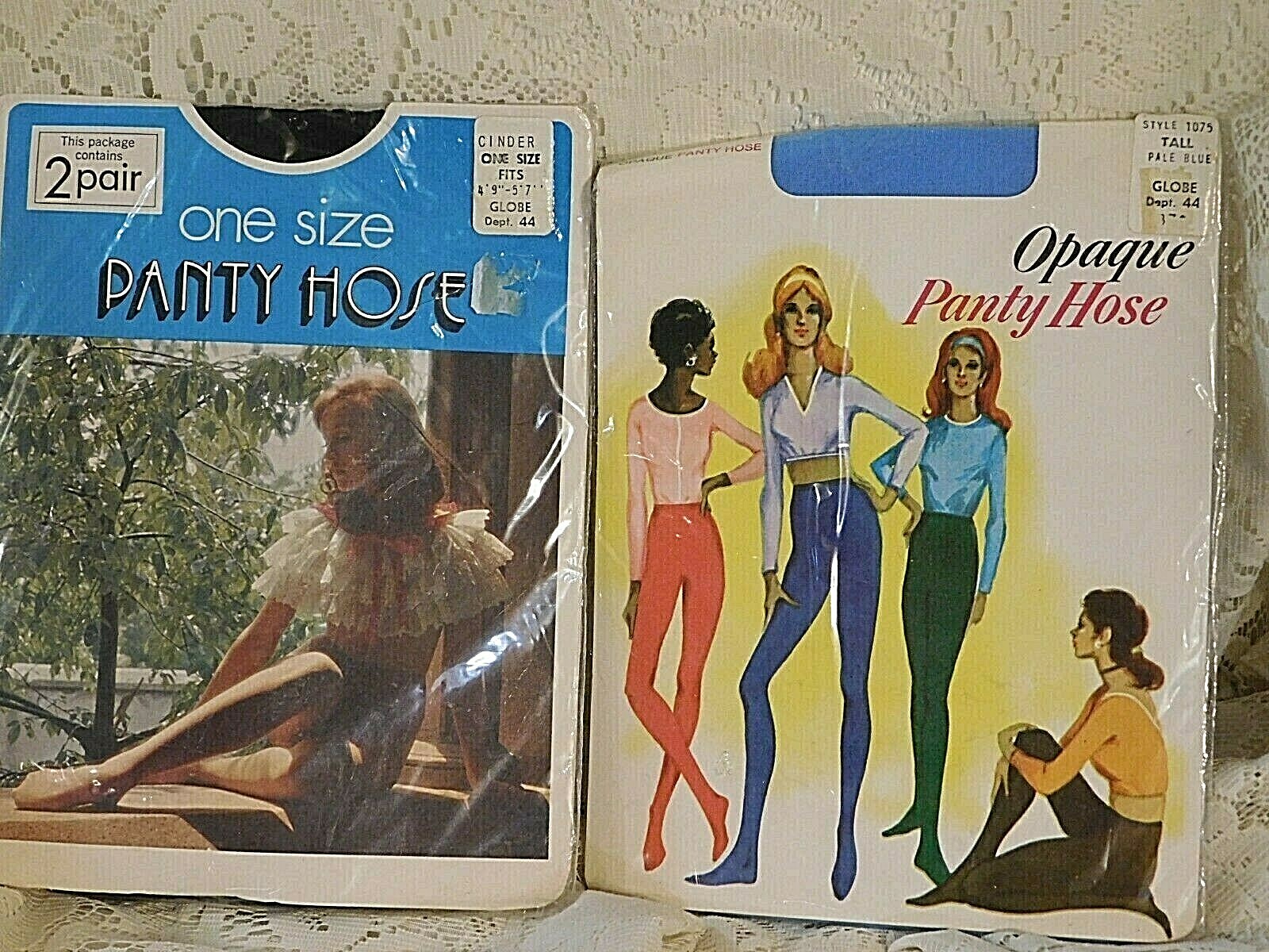 Globe Panty Hose Opeque Blue Opeque Cinder From the 1970’s 2 Pack