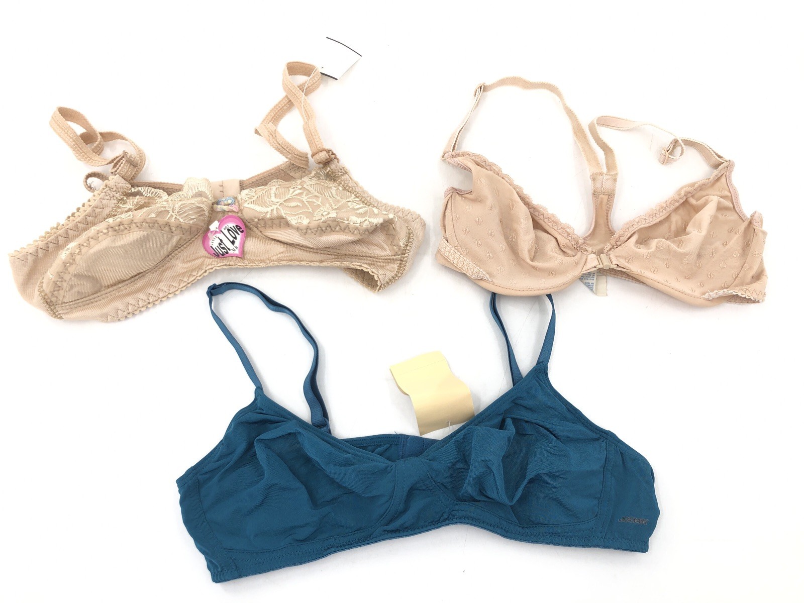 3 Vintage Bras Warners Jockey Blue Tan Lace 34 B-C