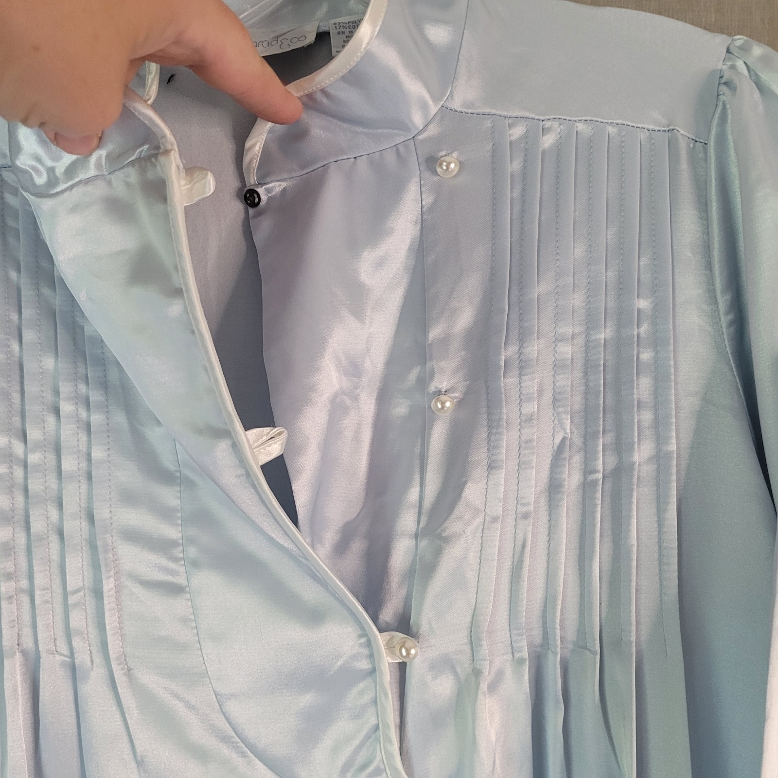 Vintage Barad & Co NWT Satin Brushed Cotton Nightgown M Blue Pleated Maxi