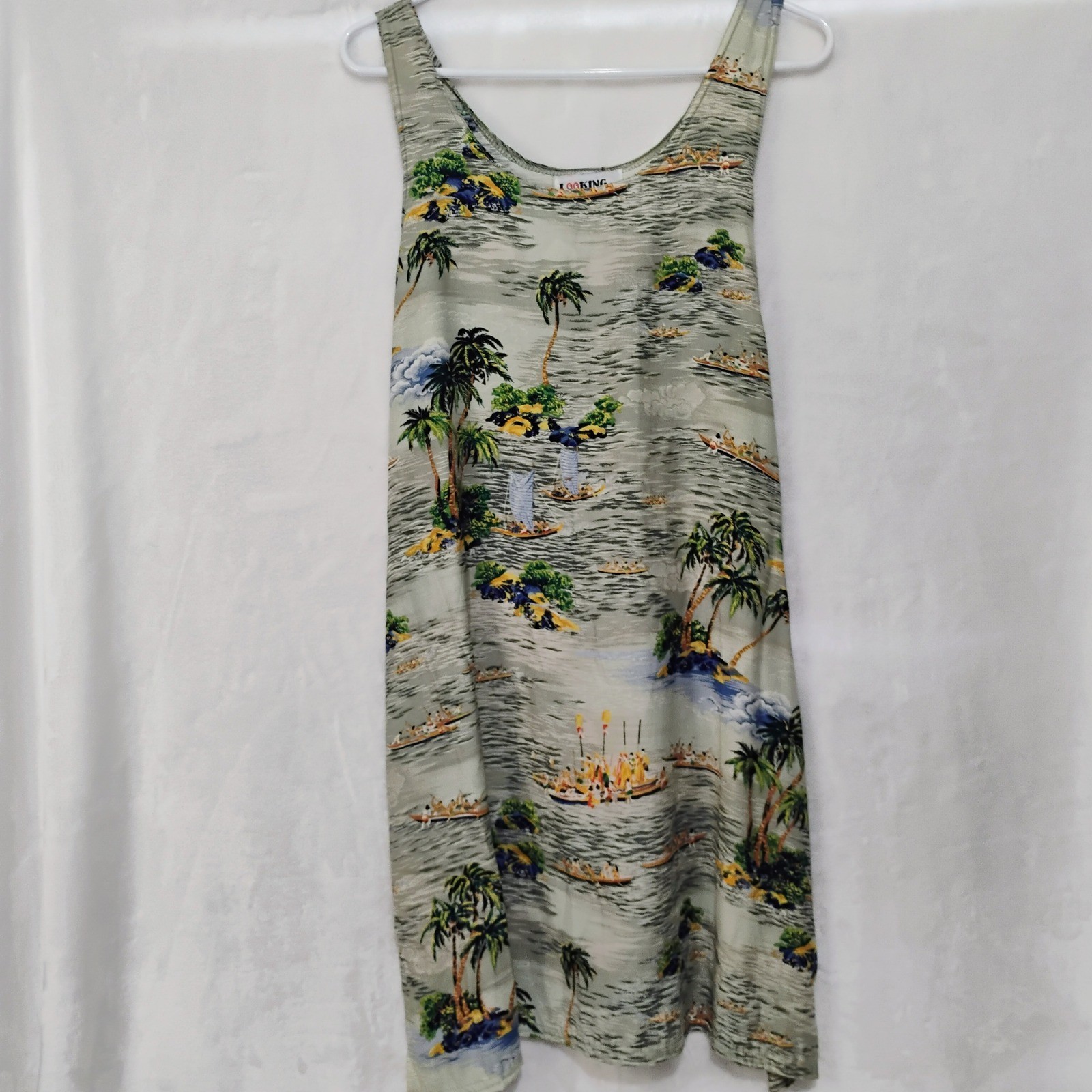 Looking Good Vintage Tropical Hawaiian Print Rayon Shift Dress XL Made in USA Z