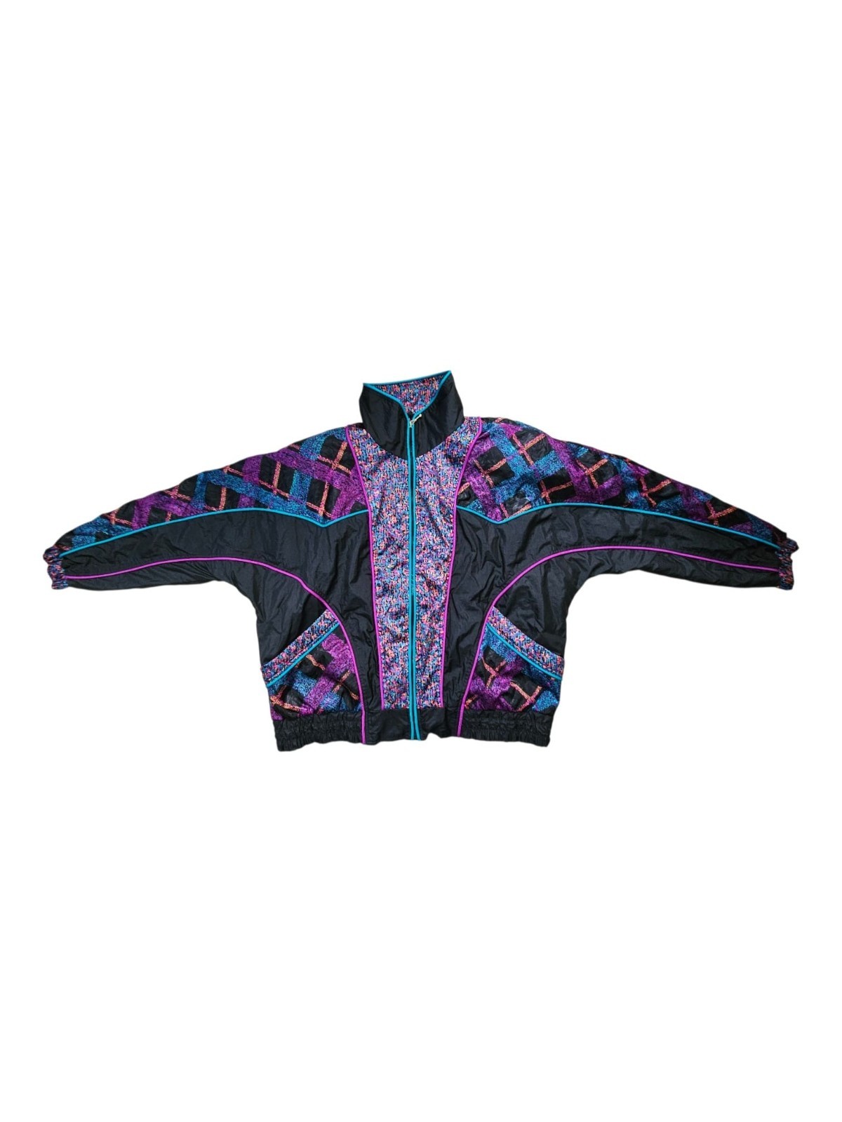 1980s – 1990s East West multi-color nylon windbreaker tracksuit set . size 2X