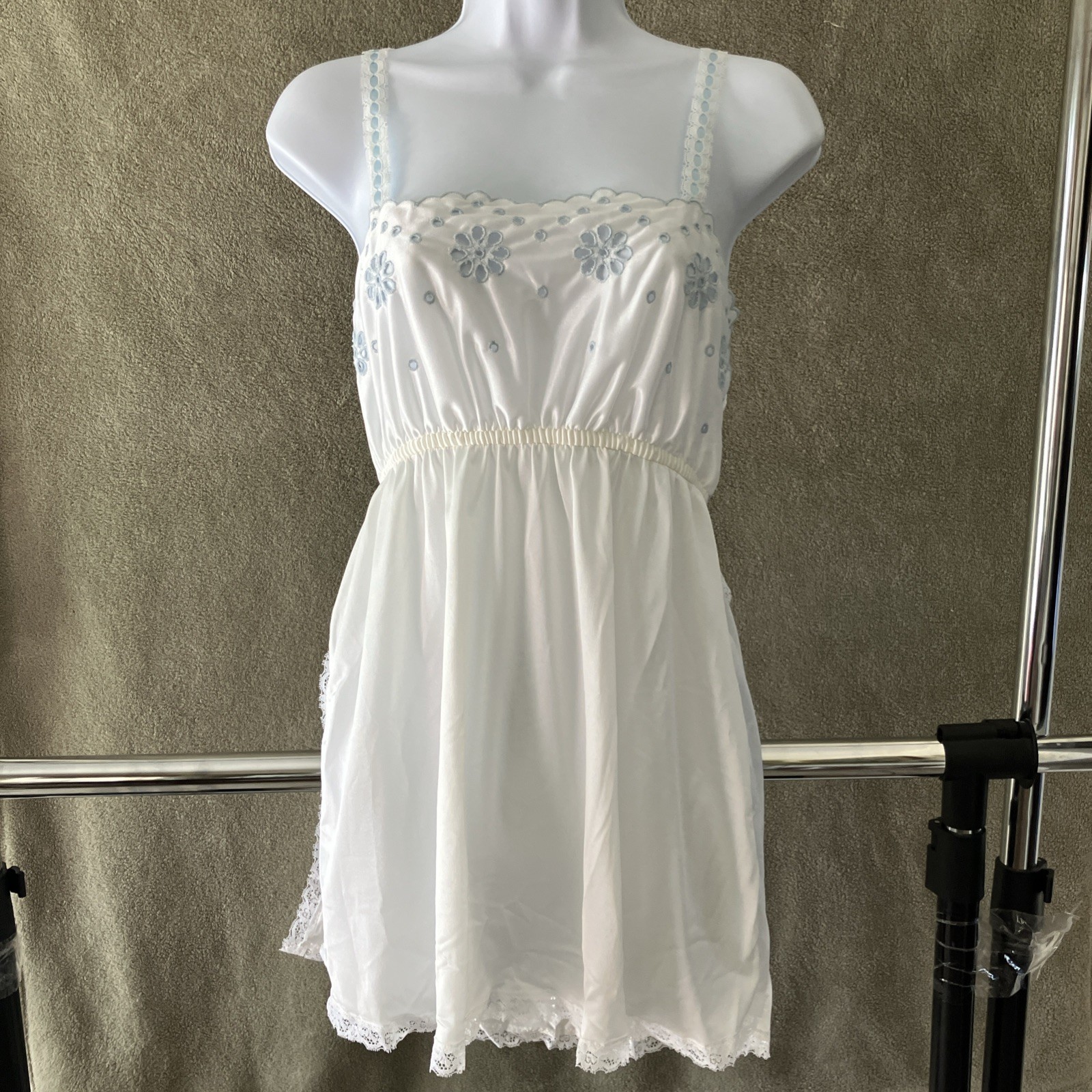 Vtg 70’s Sears Lace Babydoll Chemise Top Med 36 Side Slips Boho Floral USA Made