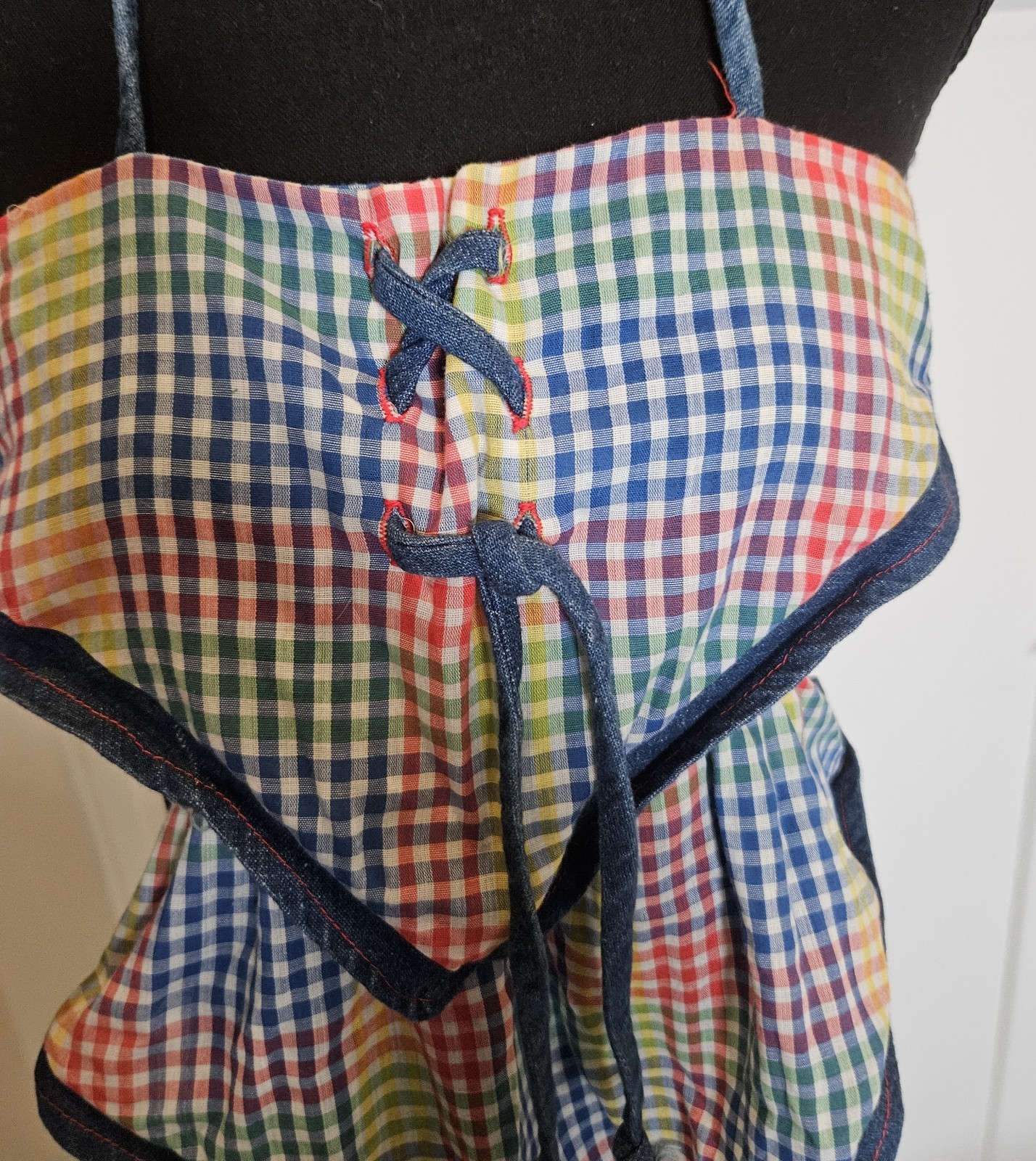 VTG Handmade Multicolor Bandana Style USA Boho Halter Top 70s One Size Tie Back