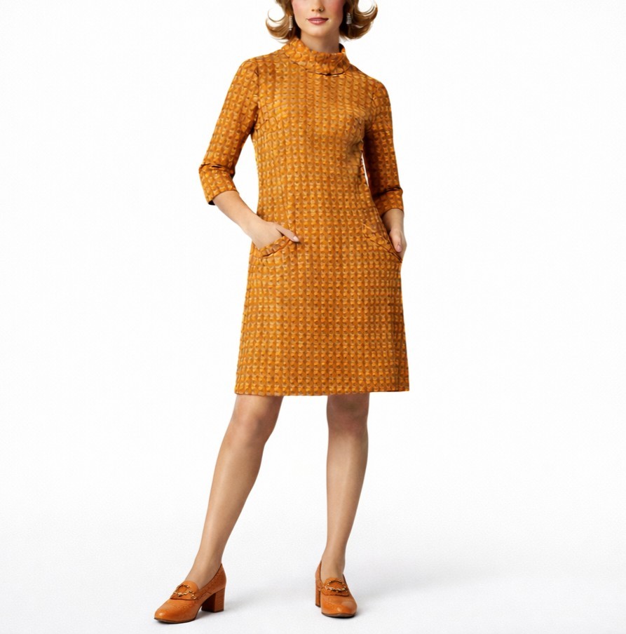 1960s 1970s Vintage Orange Mustard Yellow Mod Spaceage Shift Dress #37