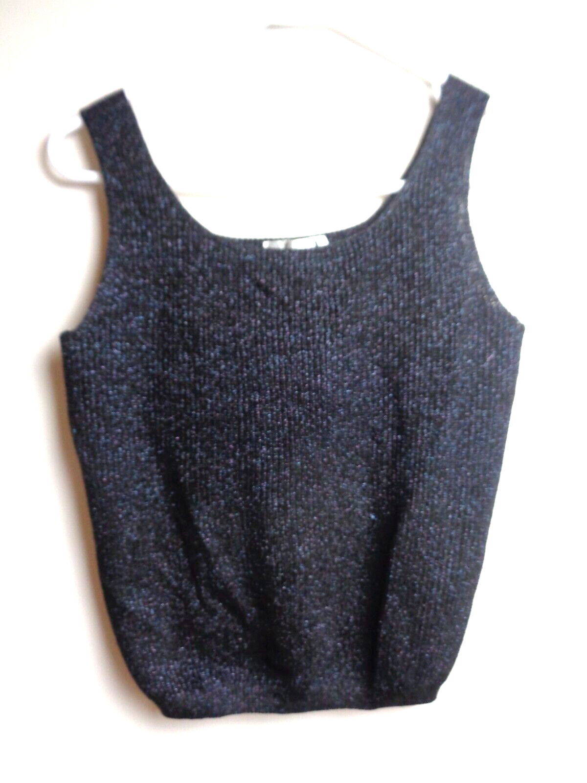 VINTAGE 1980S NOS BLACK METALLIC SLEEVELESS SWEATER TOP EFFECI SIZE LARGE NWT