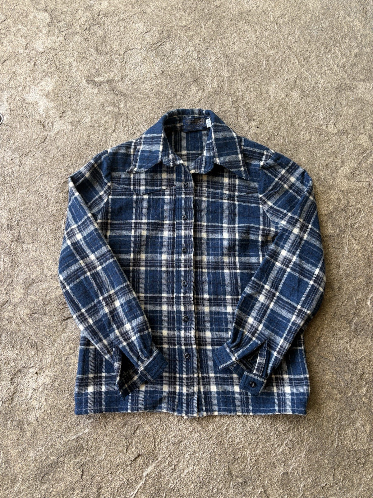 Vintage 70s 80s Pendleton Women’s Western Wool Flannel Size S Made in USA Blue