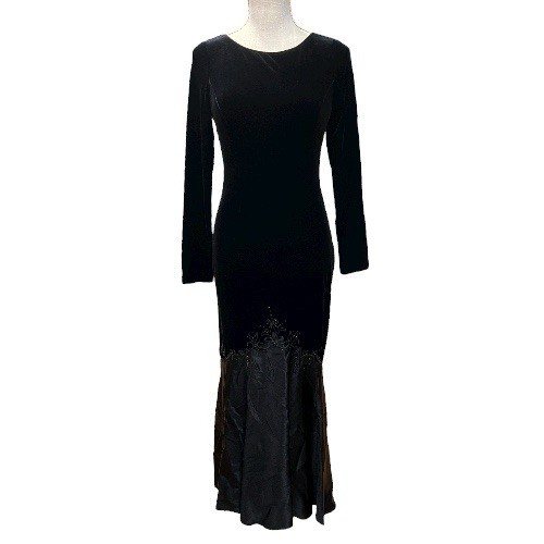 Vintage Jessica McClintock Black Velvet Gown Dress Satin Skirt Goth Formal Sz 4