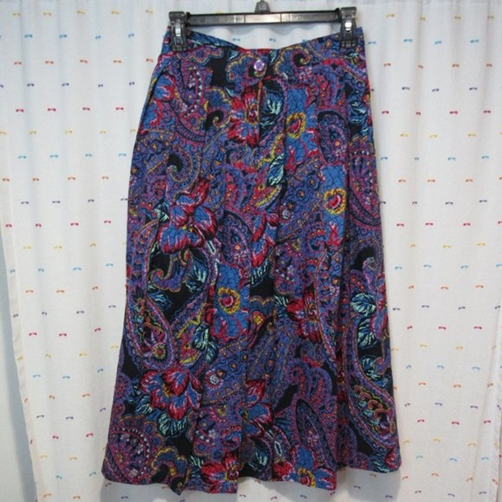 VTG Greenwich Square Multicolor Lap Skirt Midi Size 9/10 High Waist Retro Bright