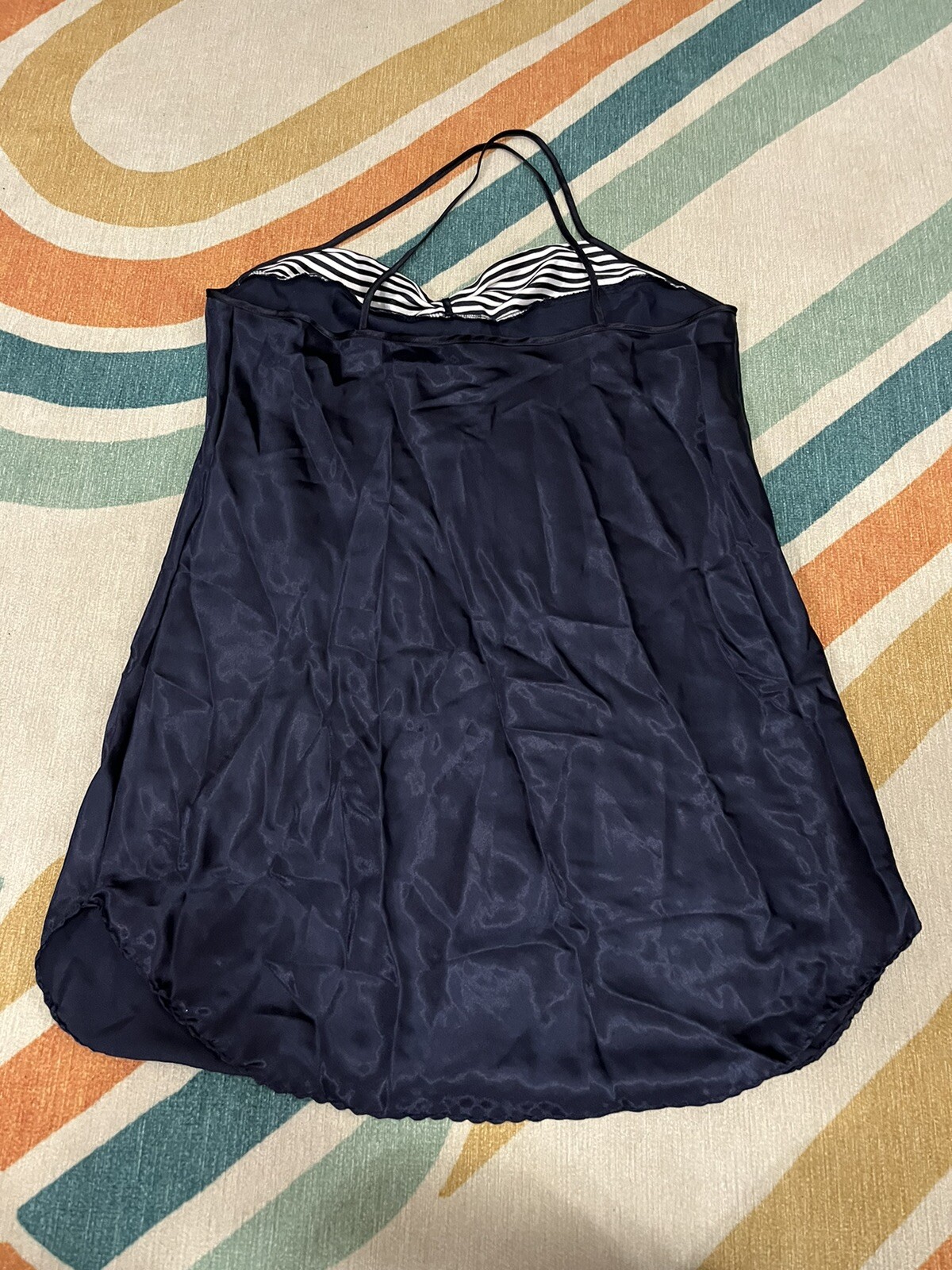 Petra Fashions Sz Large Short Blue Sailor Lace Nightie Lingerie USA Shiny VTG