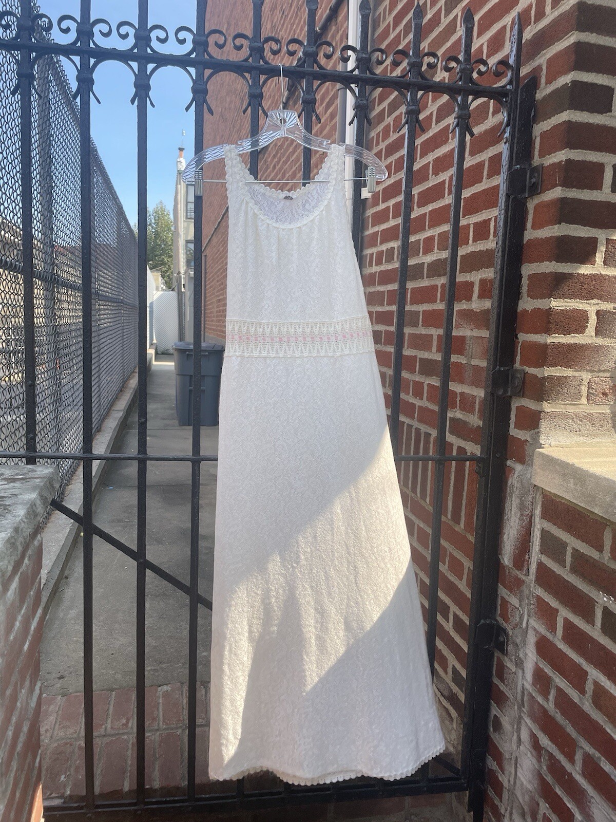 Vintage HANRO Switzerland Long Maxi White Paisley Lace Sheer Knit Bow Dress 44