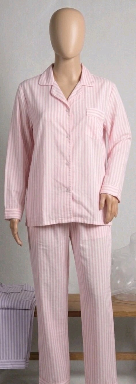 Carole Vintage Pink & White Striped Long Sleeve Top And Pants Pajama Set Size XL