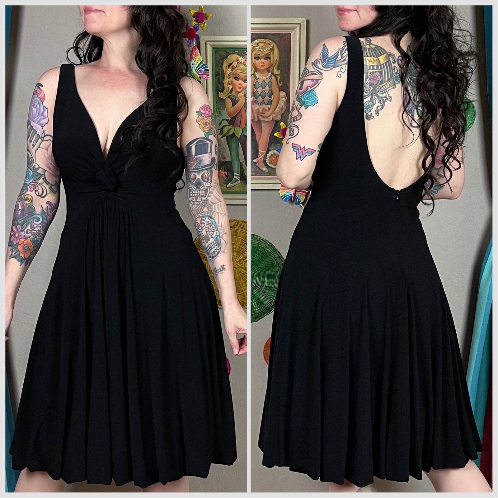 Vintage Y2K Black Sleeveless Bubble Hem Cocktail Dress | 26″-28″ Waist
