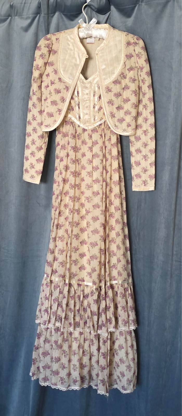 Vintage 80s Gunne Sax 2-Piece Calico Floral Maxi Dress & Crop Bolero Jacket Set