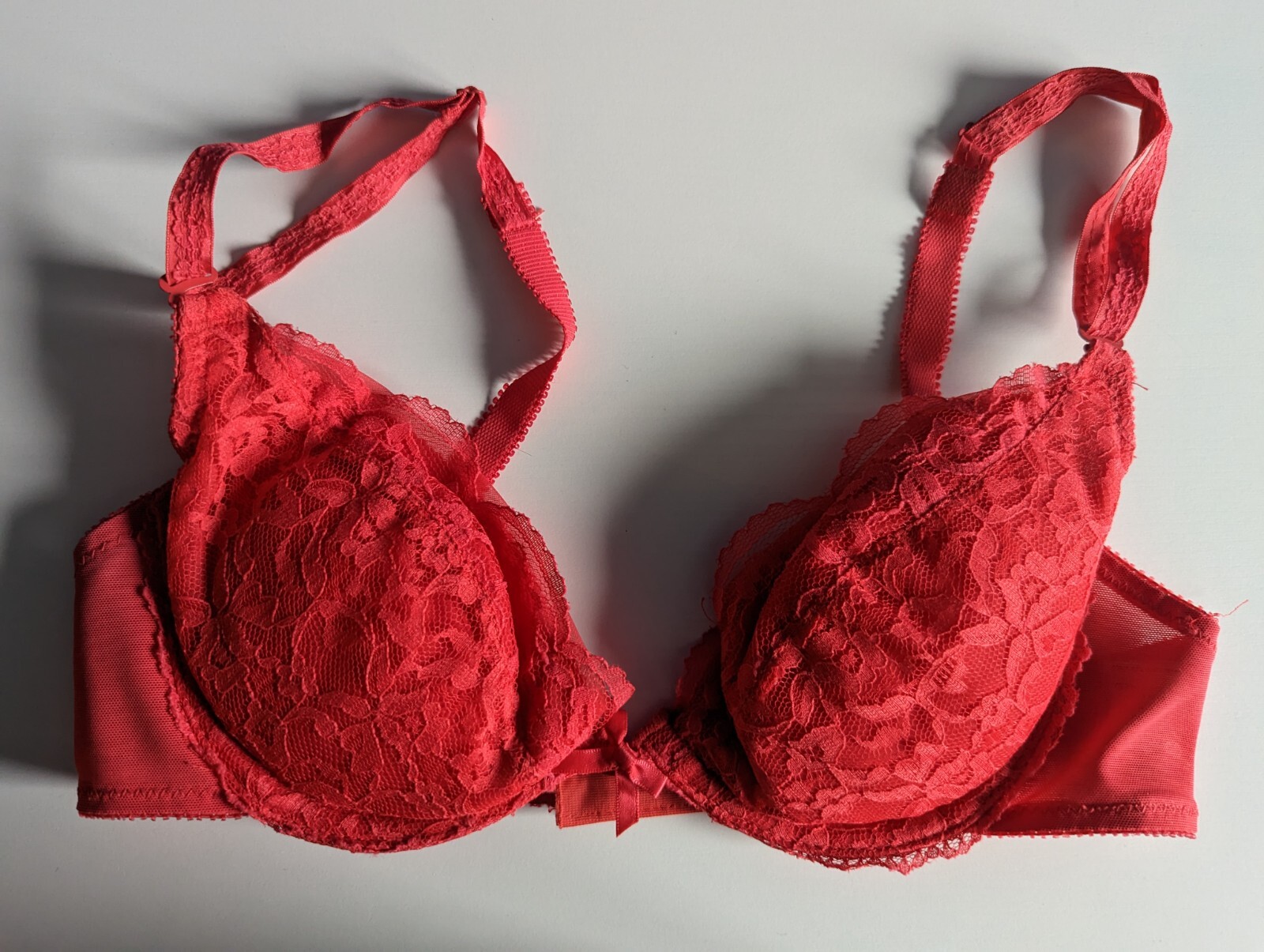 Vintage JEZEBEL PADDED BRA 34C #483 Salmon Red HTF Renee of Hollywood Rare Find