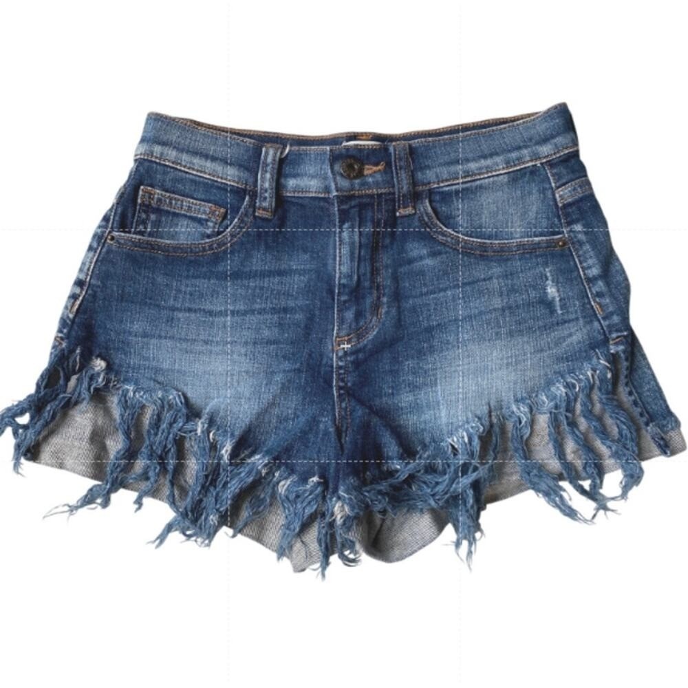 Sneak Peek High Rise Y2K Denim Shorts Women S Blue Frayed Hem Western Grunge