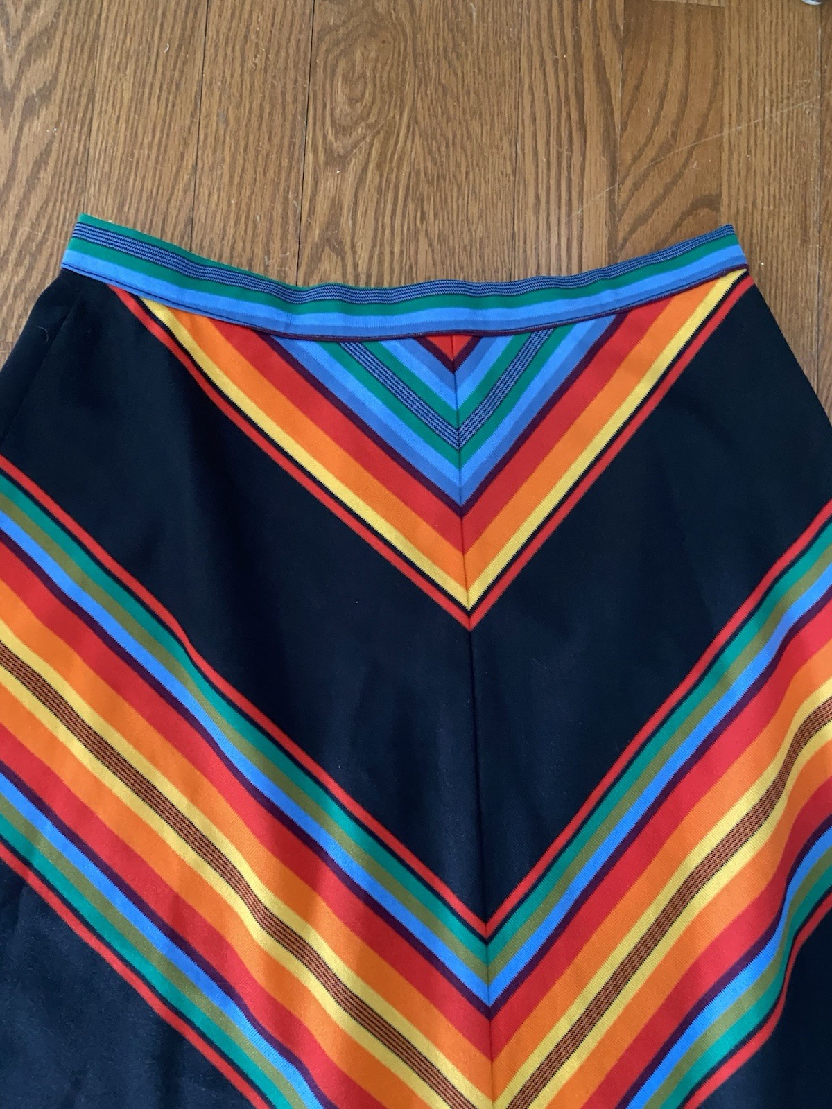 60s 70s Vintage Patchwork Quilt Maxi Skirt Hippie Boho Long Rainbow S 6 8