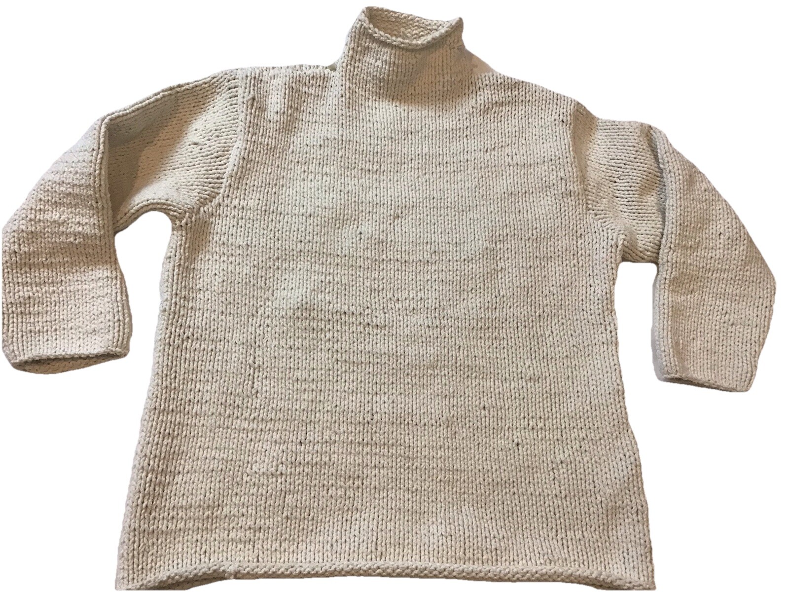 DKNY Jeans Womens Small Beige Chunky Cable Knit Mock Neck Heavy Sweater Vintage