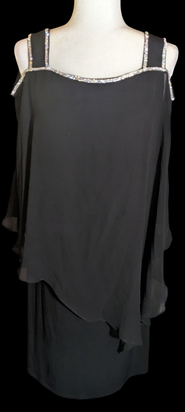 Vintage Glam Goth Glamour Nights Layered Chiffon Cocktail Dress With Rhinestone