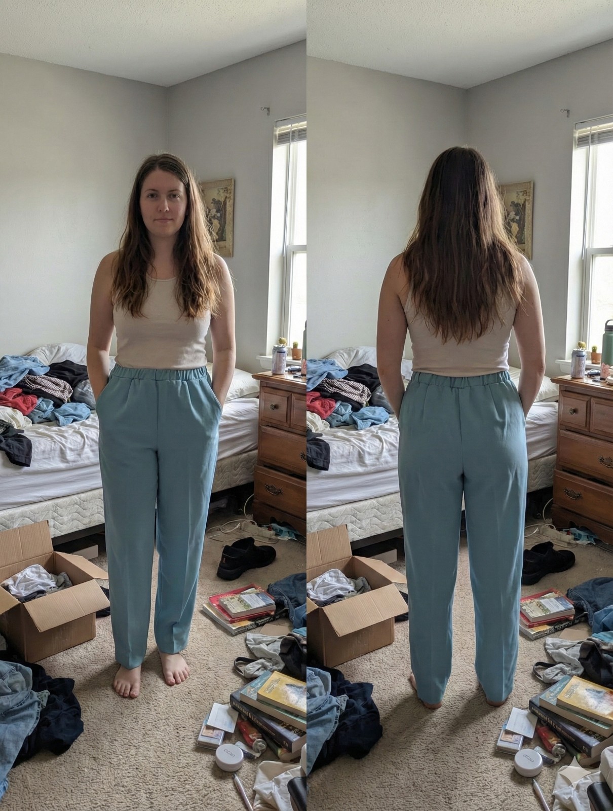 Vintage 80s Devon Petite Concept Pants Blue Elastic Waist High Rise Mom Trousers