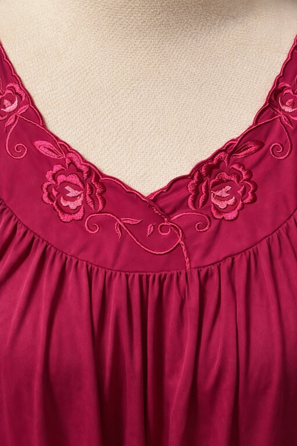 Miss Elaine PM Petites Raspberry Pink Nightgown Embroidered Yoke Short Sleeve