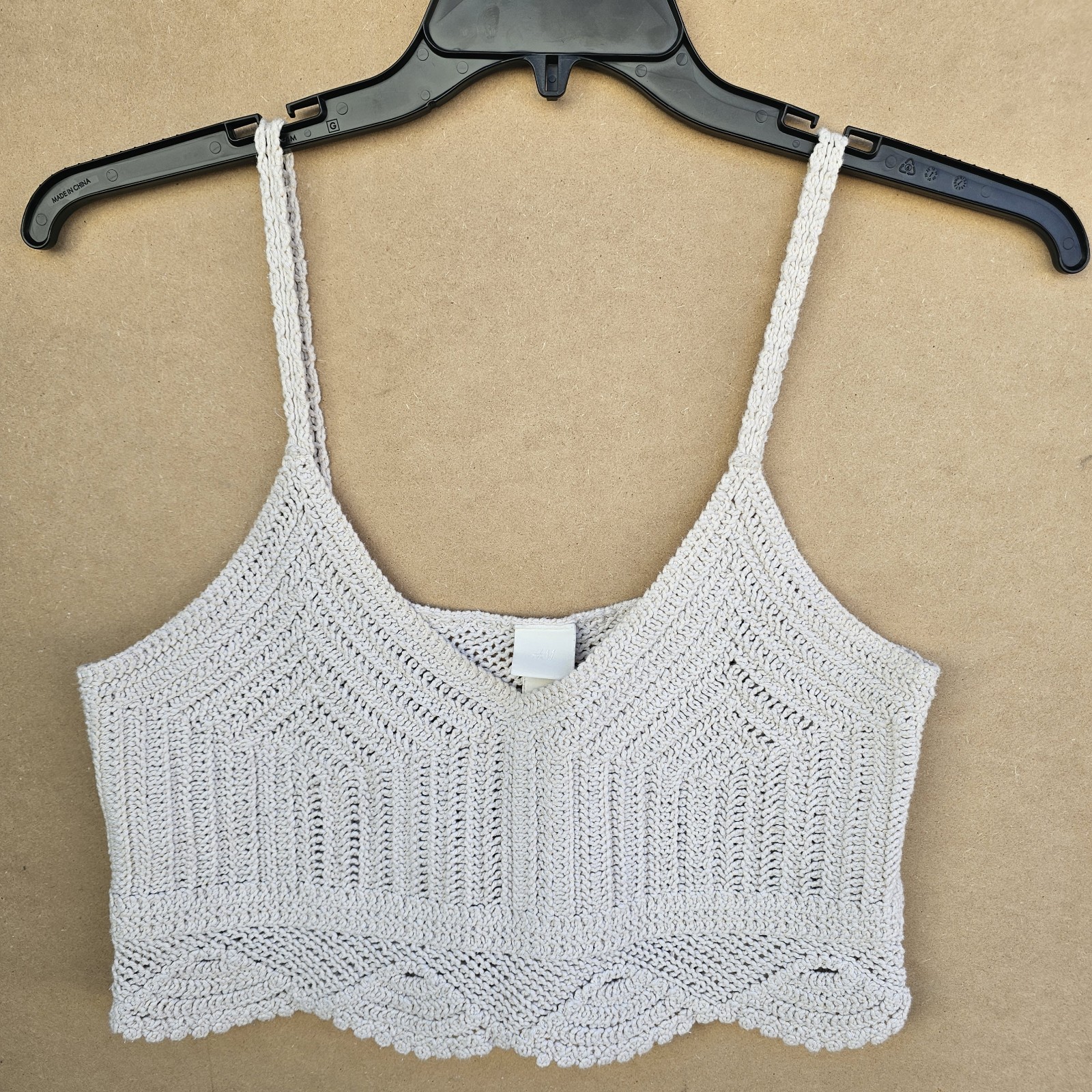 H&M Cotton Blend Cropped Sweater Knit Crochet Tank Bra Top Summer Vacation Chic