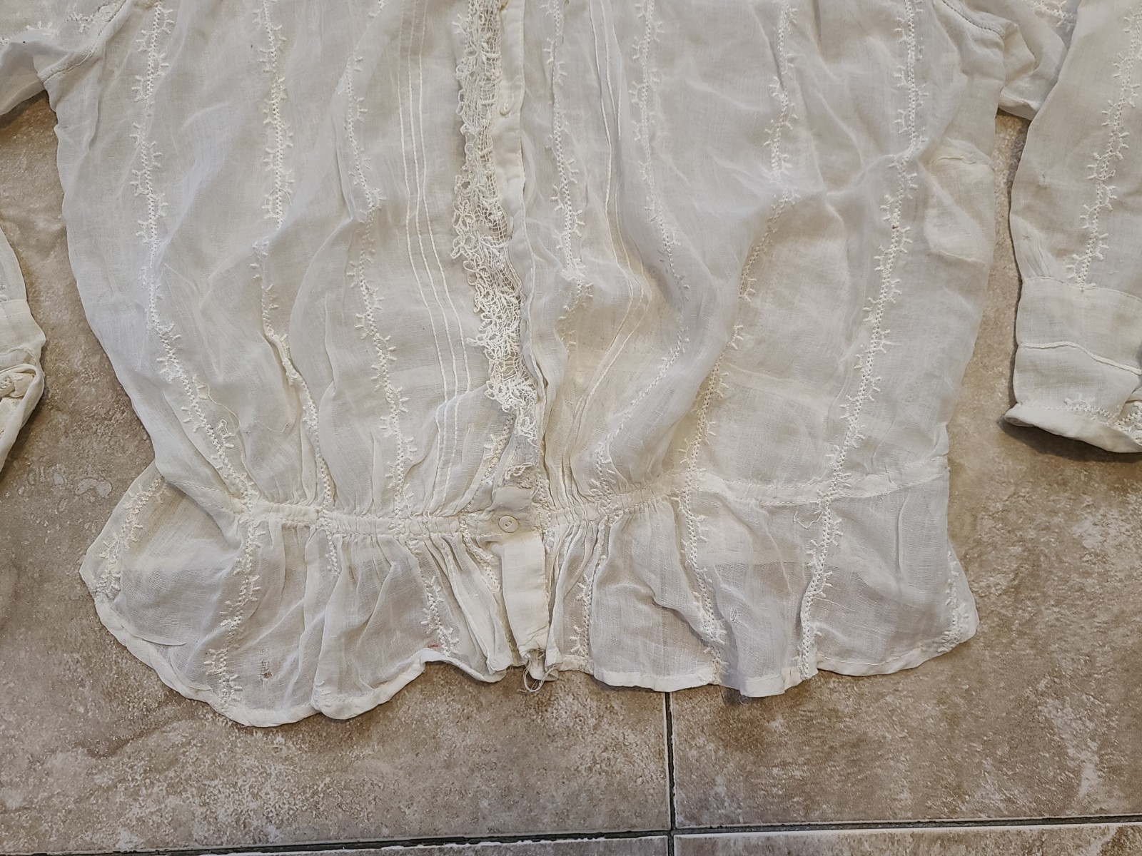 Antique Edwardian Sheer Lacy Dressing Night Gown Shirt Blouse Prarie Wedding S