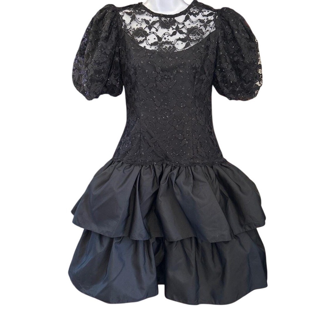 80s Greg Adams Cocktail Dress 80s Party Goth Whimsigoth Bubble Hem Taffeta Lace