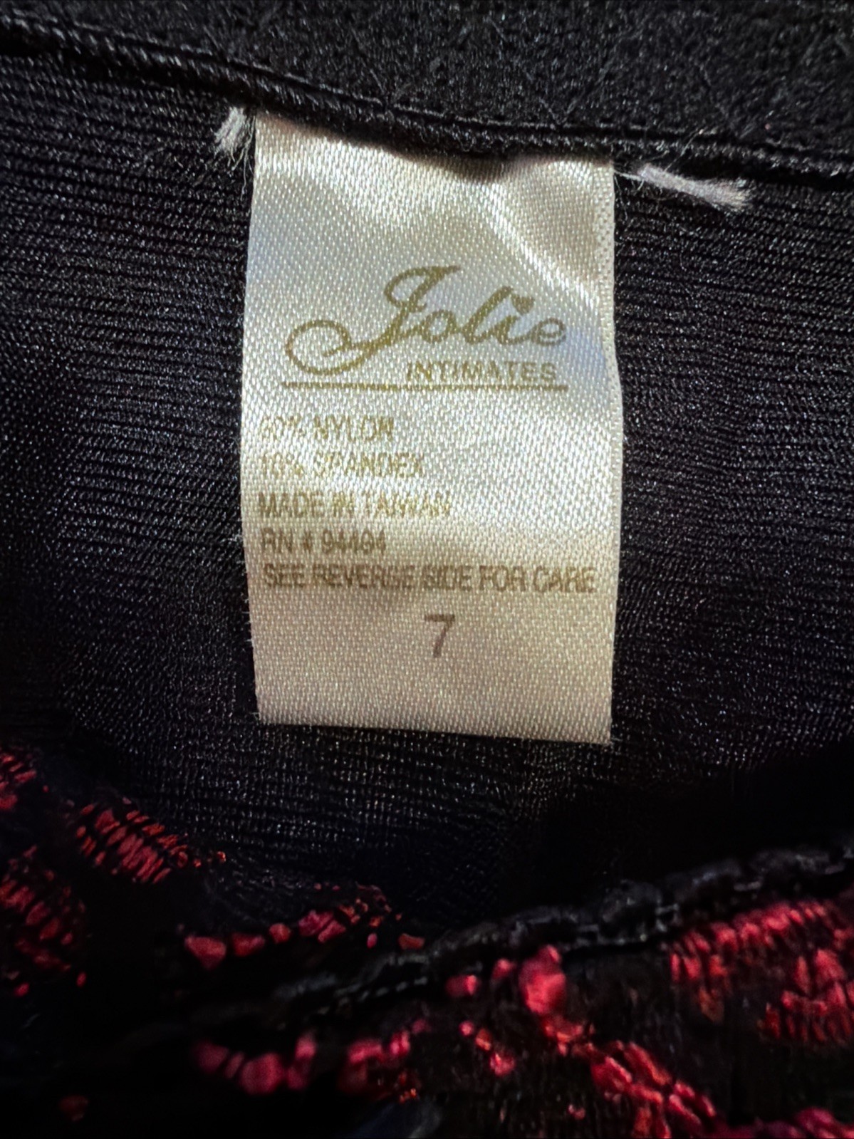Vintage Jolie Silky Bikini Panties Black With Red Lace Size 7 Second Skin