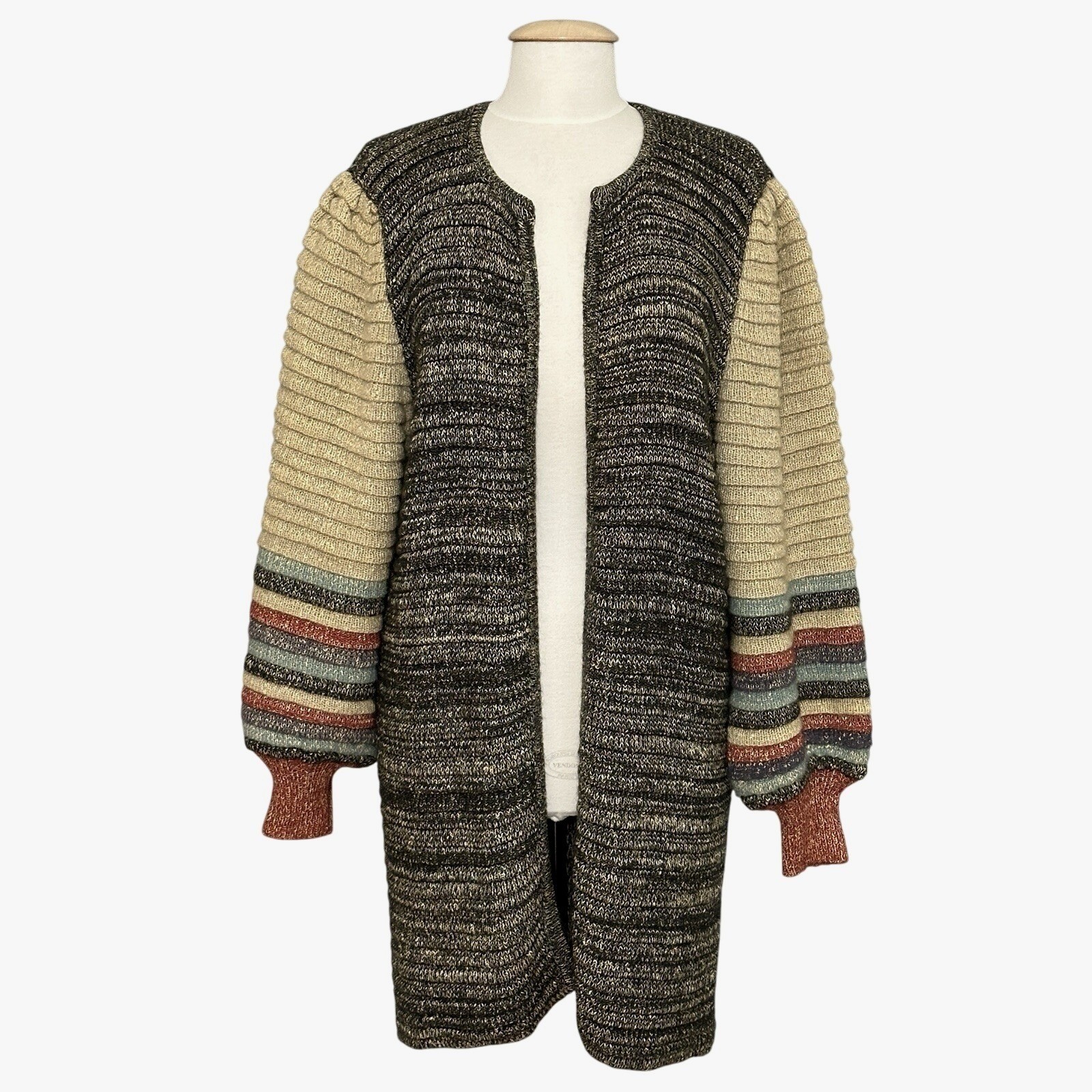 VTG Bonnie Bill Womens Sweater L Brown Silk Mohair Chunky Cardigan Boho Chic