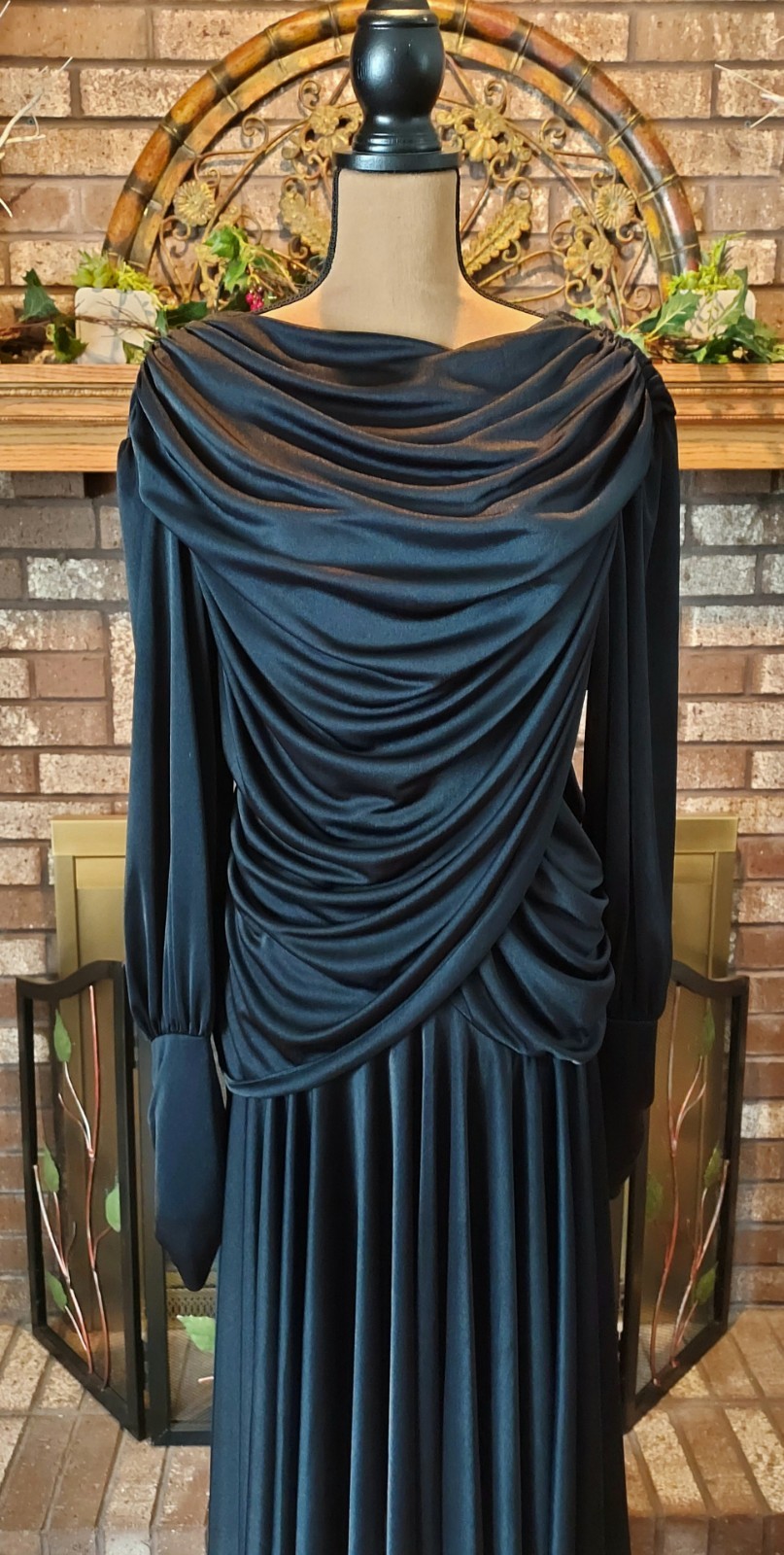 Vintage Abby Kent Black Ruched Drape Cocktail Dress Size 12