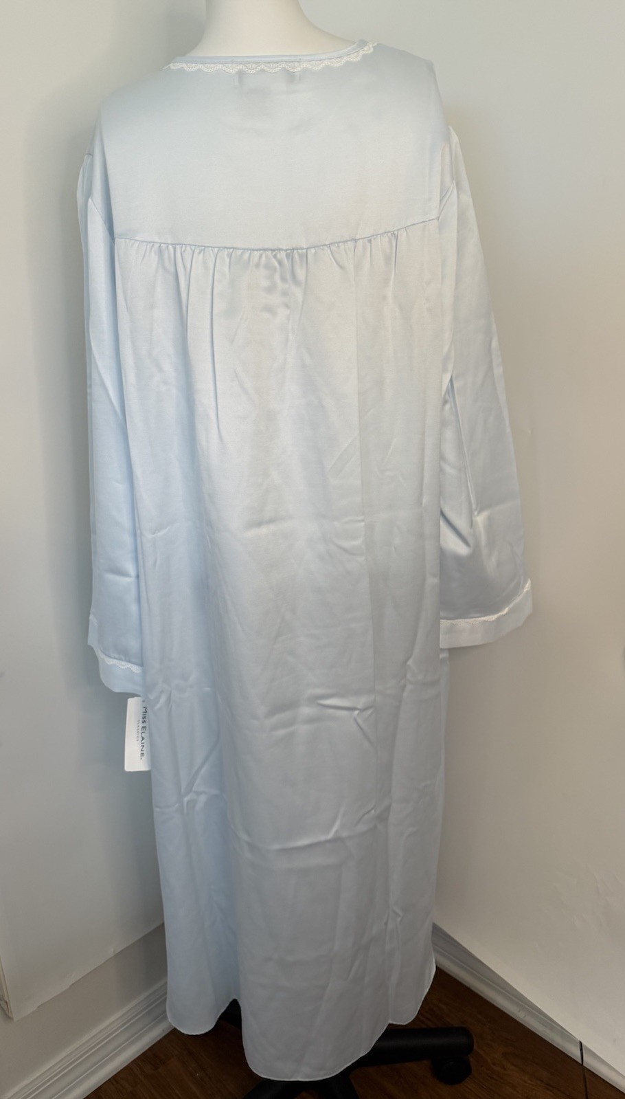 Vintage Miss Elaine XL Granny Long Nightgown Gown Lt Blue Embroidered Lace NWT