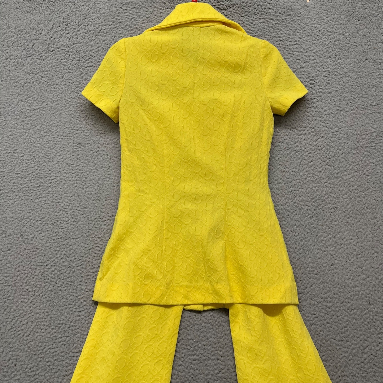 60’s Leisure Pant Set Womens S Yellow Geometric Textured Dacron Polyester 70’s