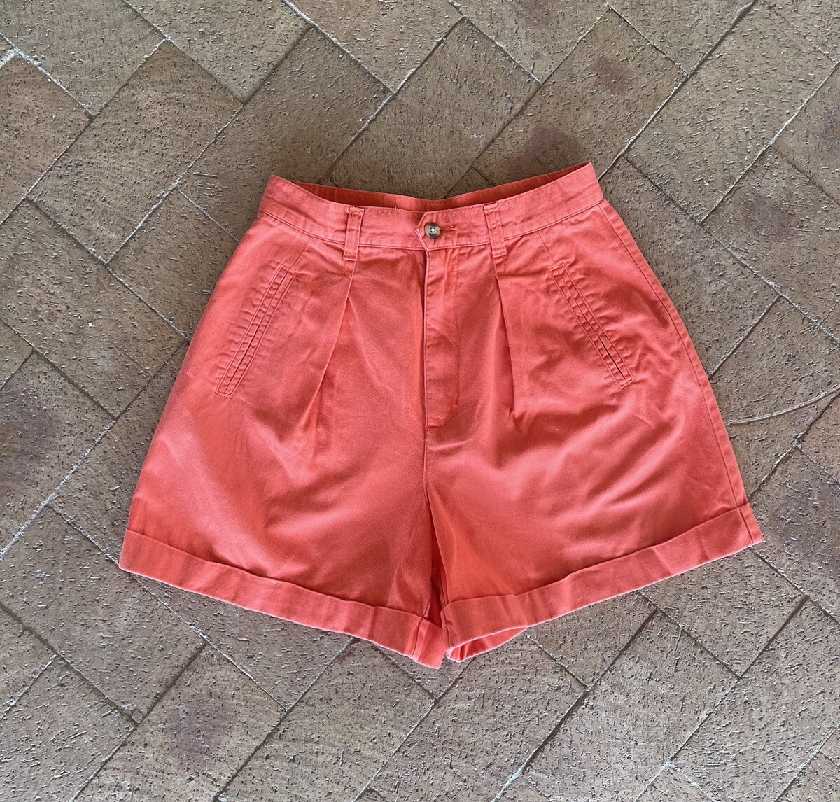 Vintage Basic Edition Orange 100% Cotton 1990s Y2K High Rise Prison Shorts 24 25