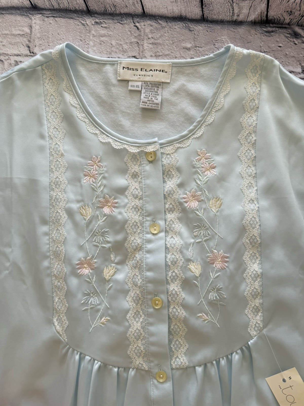 Vintage Miss Elaine XL Granny Long Nightgown Gown Lt Blue Embroidered Lace NWT