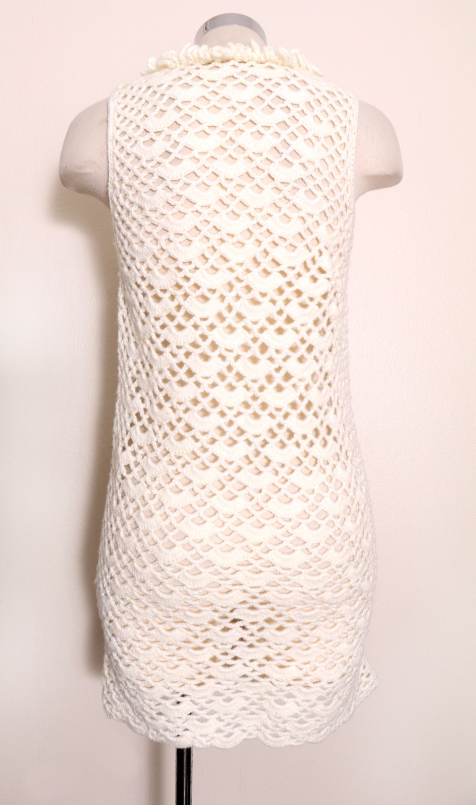 60’s White Crochet Shift Dress Mod Hippie Vintage, Small, 1960’s sheer