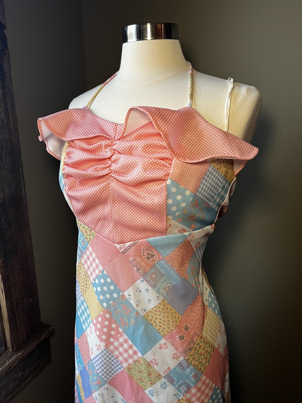 Vintage Gay Gibson Patch Work Maxi Fitted Summer Dress Y2K READ BELOW