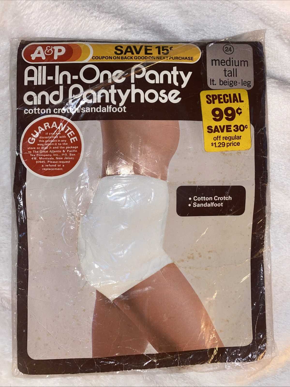 Vtg NOS A&P GROCERY STORE Nylon ALL IN ONE Pantyhose Medium Tall Lt Beige 1970s