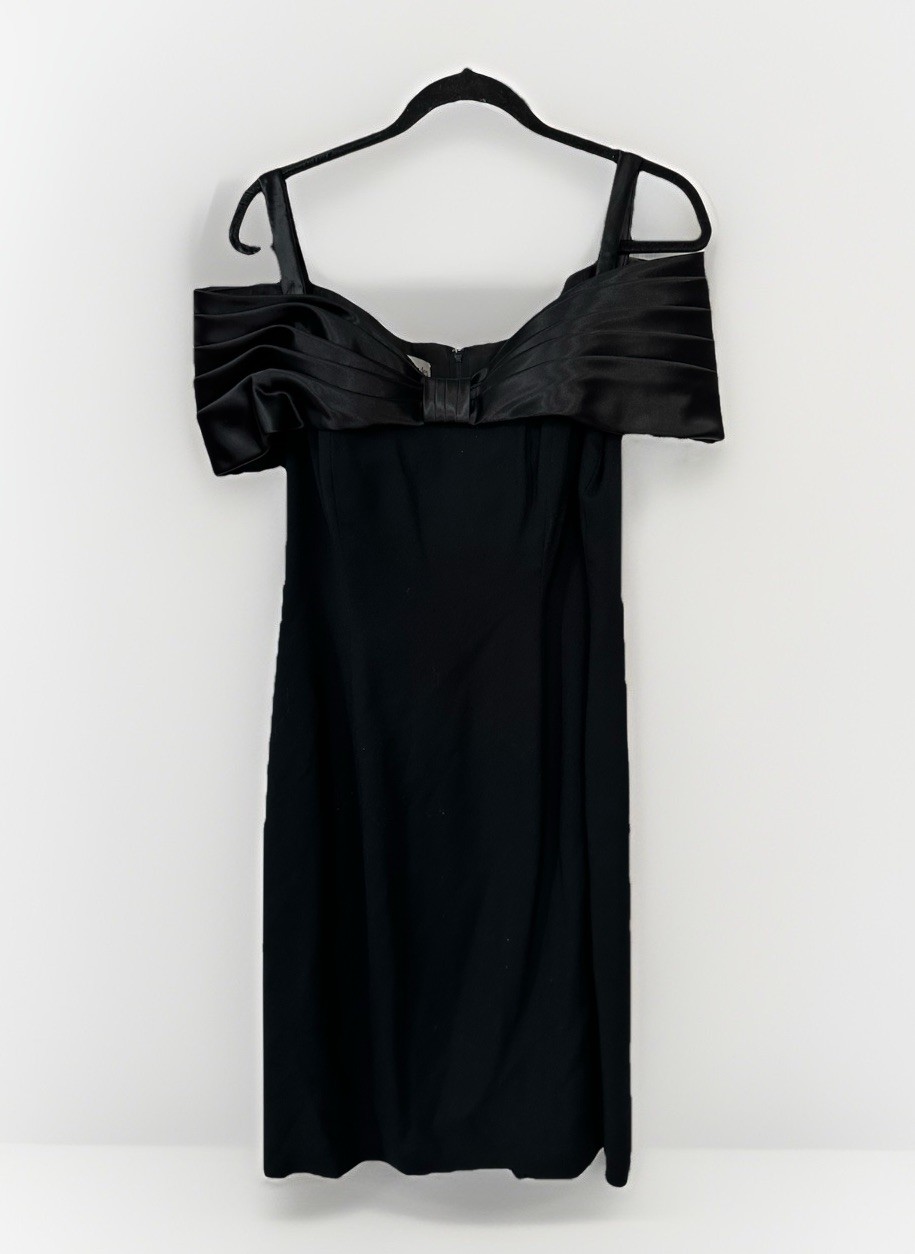Morton Myles Vintage 80s Black Short Bridesmaid Prom Party Formal Dress Sz 14