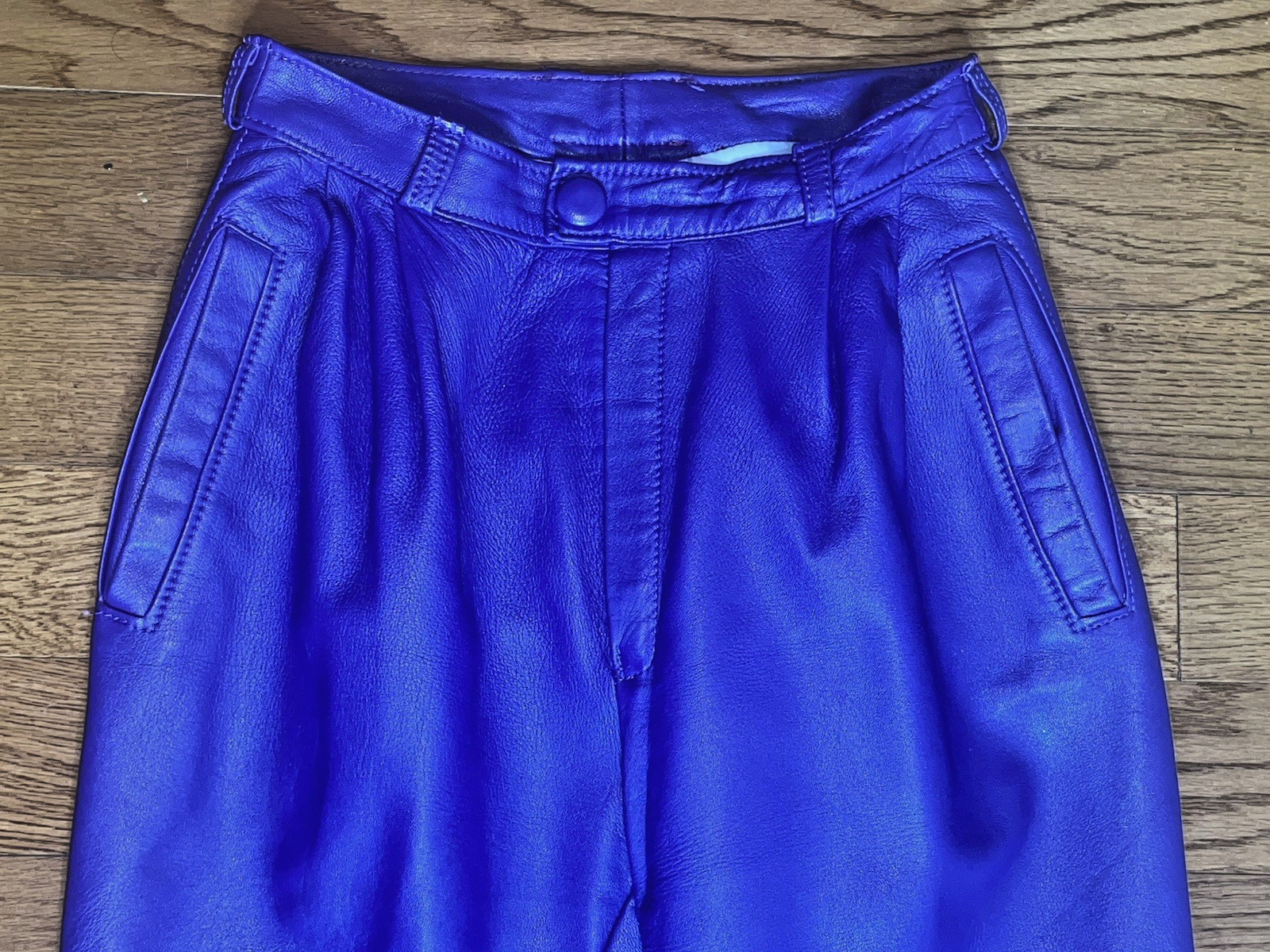 Purple Leather Pleated Small Petite High Waist Punk Rock Retro Pants Trousers