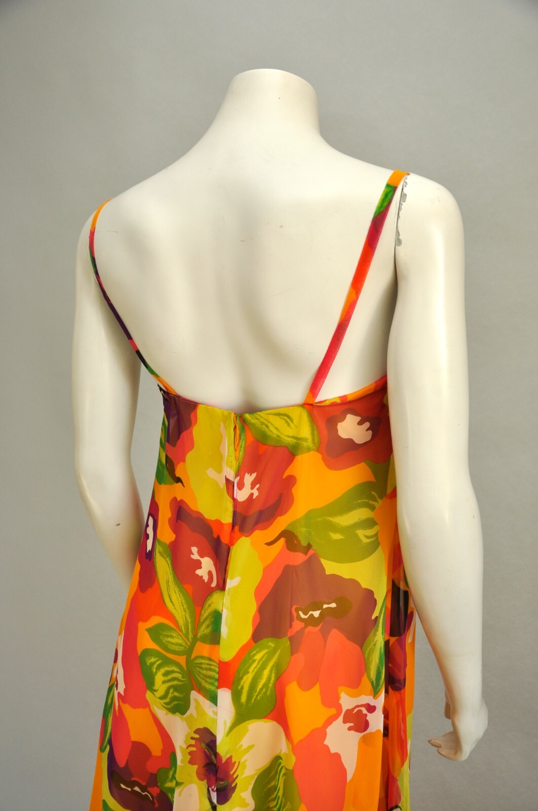 Vintage 1970s LEO NARDUCCI Floral Chiffon Sleeveless Maxi Dress Shirt Boho XS/S
