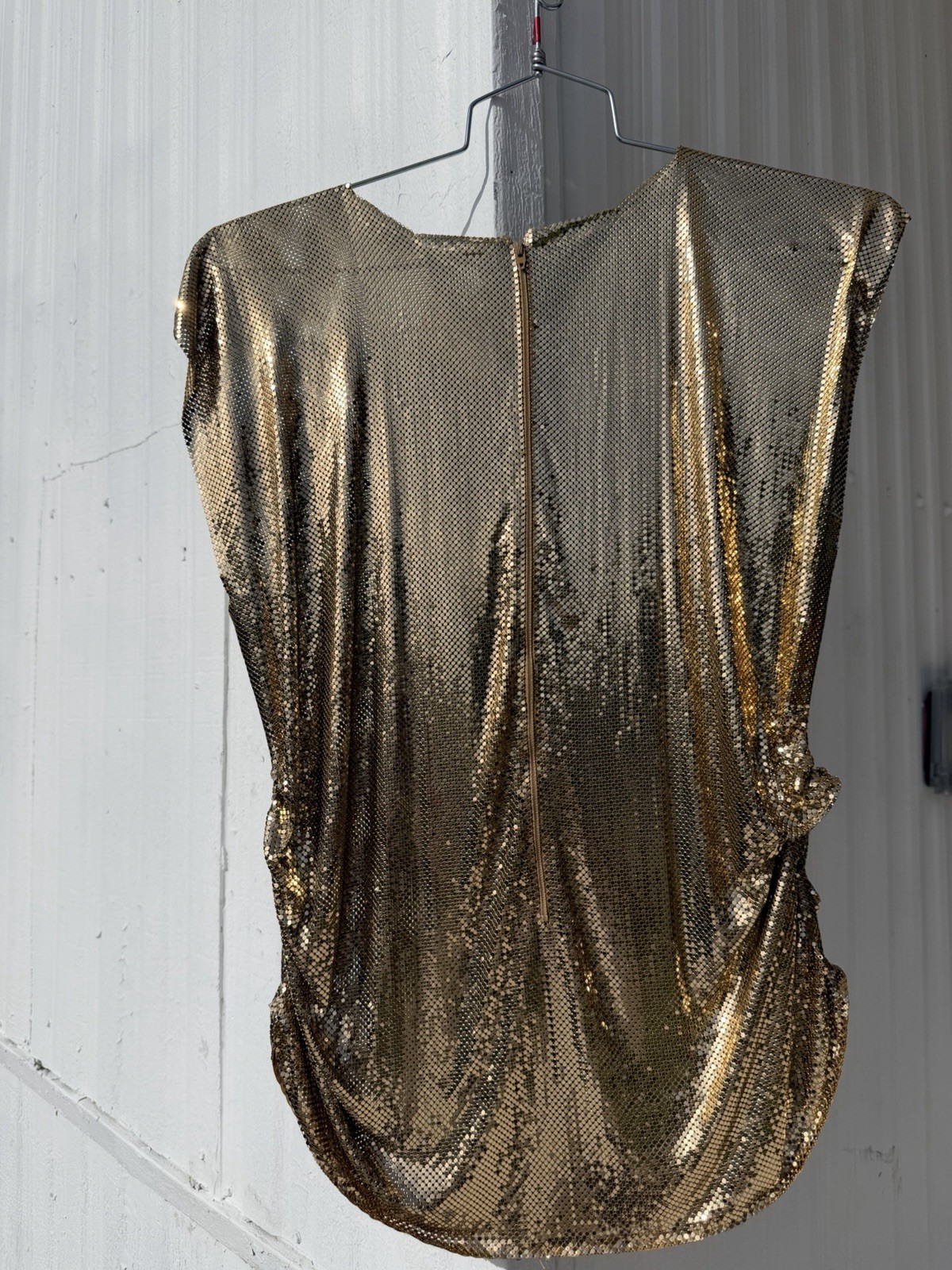 Vintage Whiting Davis Gold Metal Mesh Chainmail Tunic Dress Top M Studio 54 USA