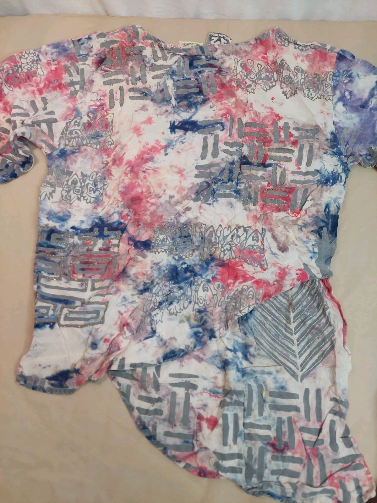 Vintage 2 Pc Rayon Set Womens M Tie Dye Top Pants Boho Festival Bali 90s Hippie