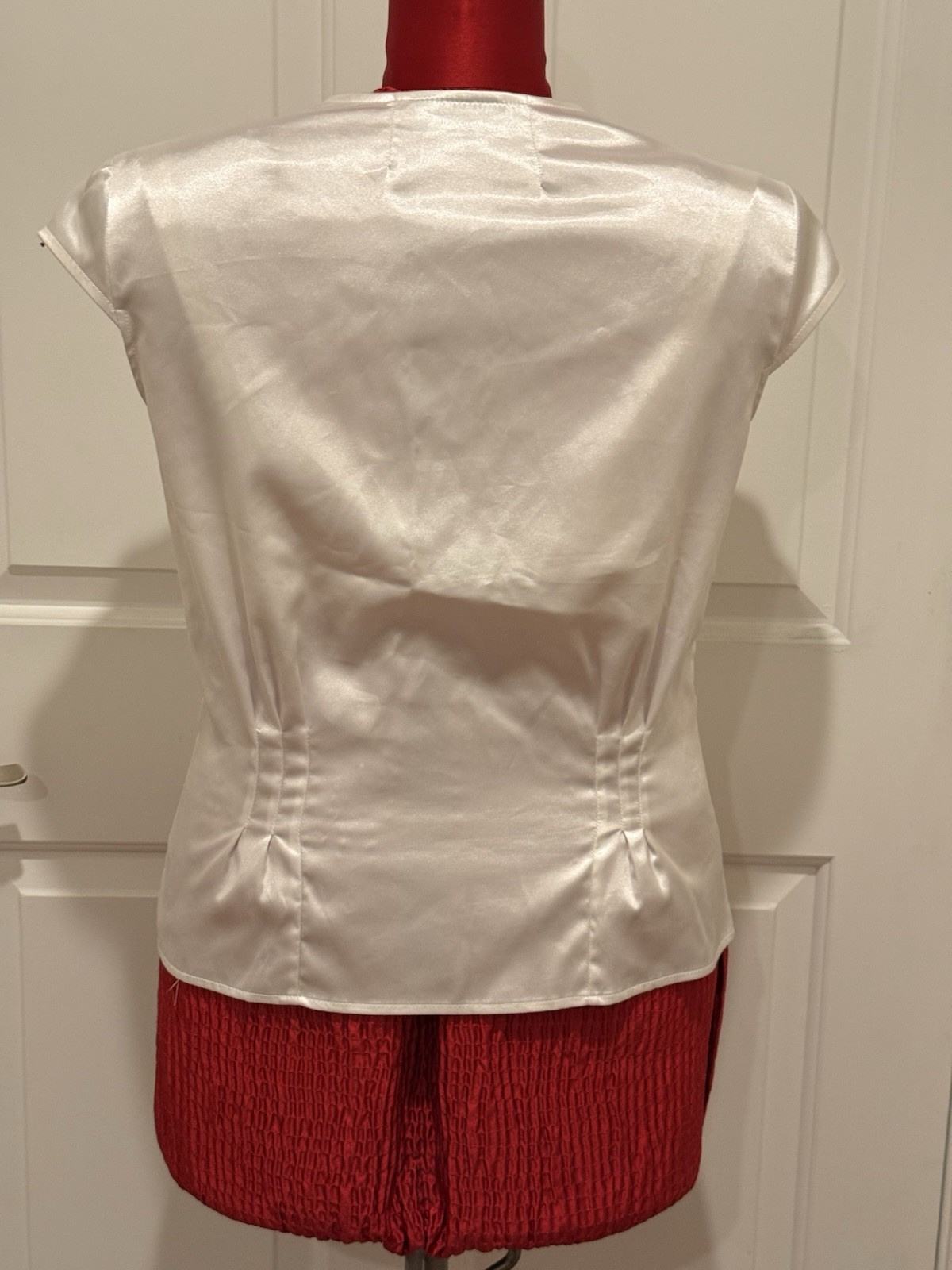 Women’s Early 2000’s Stop Staring Size 14 White Satin Button Down Cap Sleeve Top