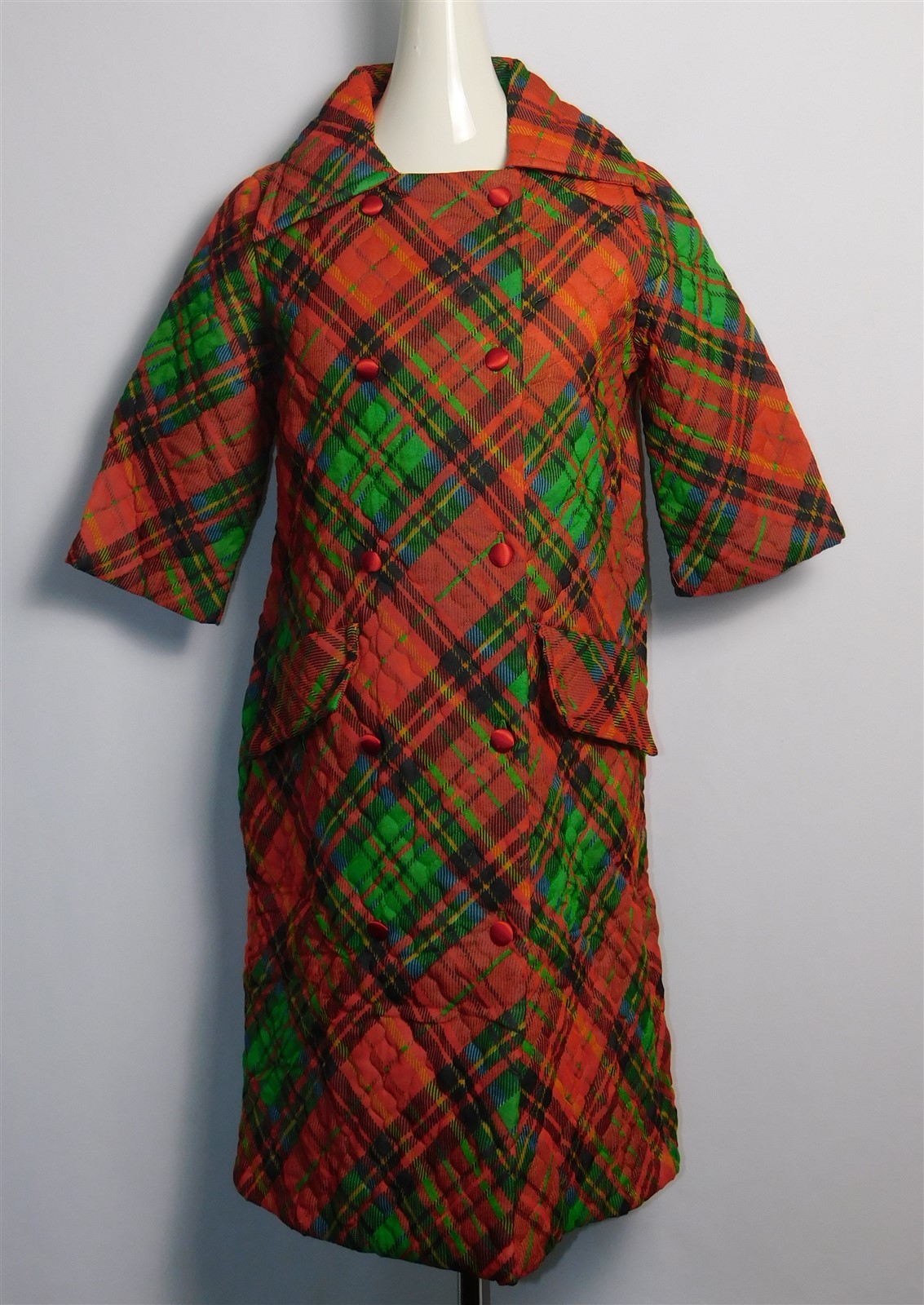 NWT Vtg Women’s 1970s RAYMOND HALPERN Loungewear Red Green Plaid Housecoat Robe