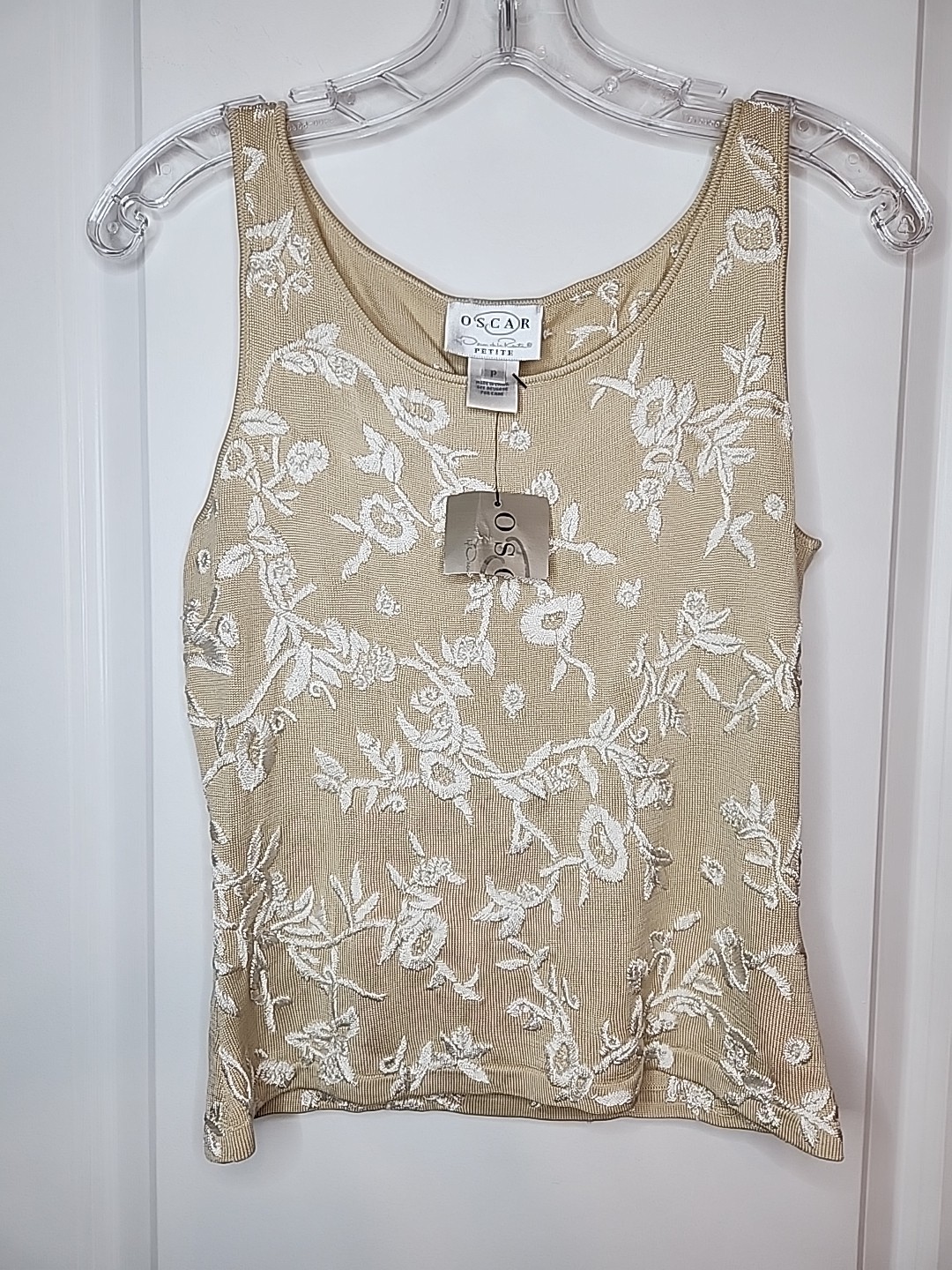 Oscar De La Renta Sweater Set Floral Embroidered 100% Silk Cardigan Sz 8P Vtg