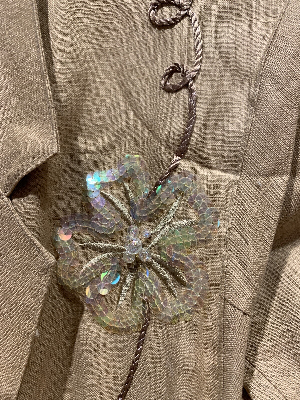 Womens Medium Linen Blend Jacket Blazer Embellished, Vintage Adolfo, Tan, NWT