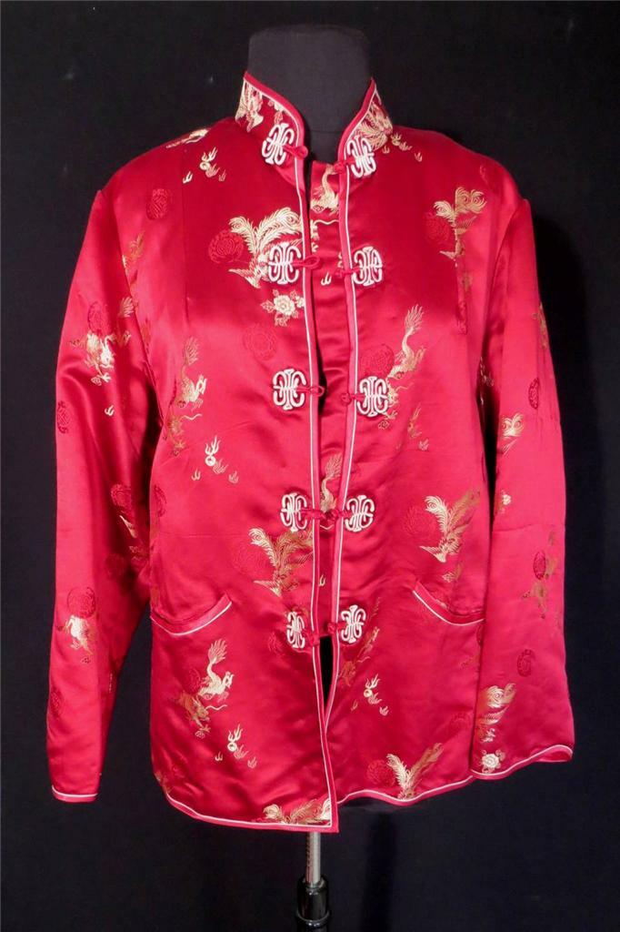 VINTAGE 1990’S RED AND GOLDEN SILK DRAGON BROCADE CHINESE JACKET SIZE MEDIUM