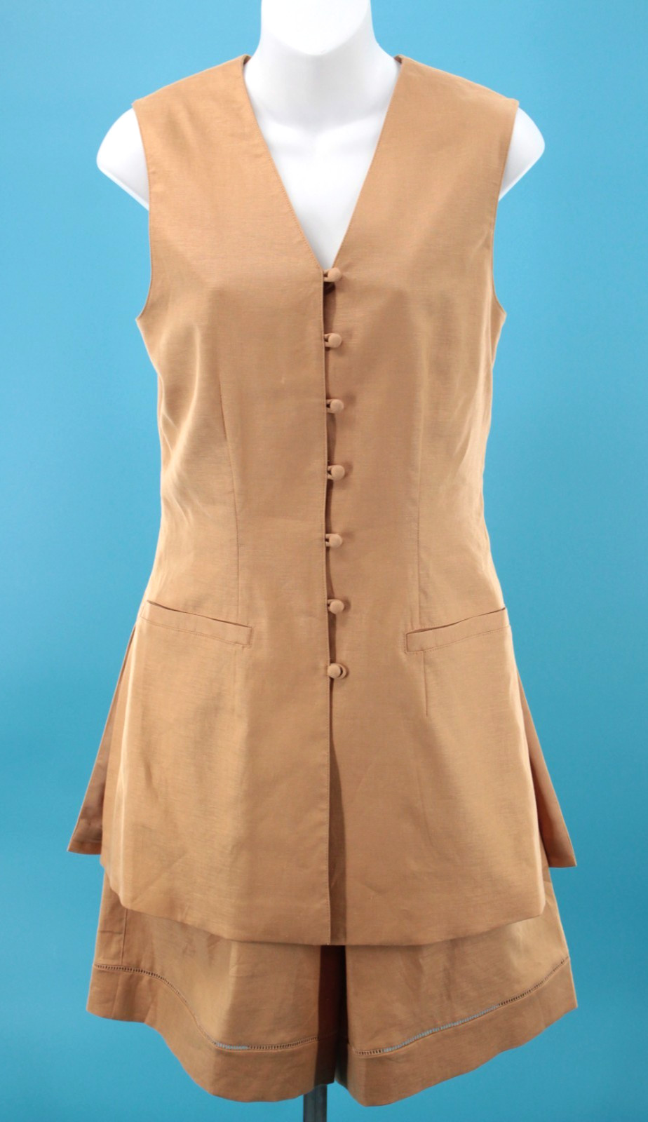 VTG Womens 80s 90s NOS Tan 2 Pc Laura Ashley Shorts & Top Set Sz 6 / XS/S 1990s